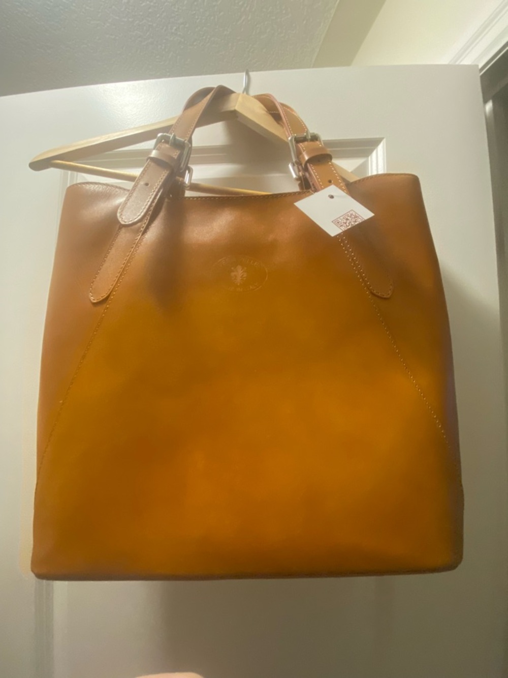 Leather Tote Bag in Cognac Brown - Women's Everyday Shoulder Bag